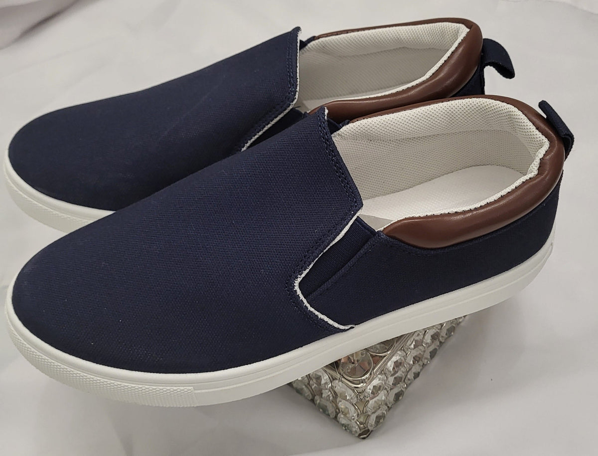 Men's Blue Canvas Shoes with Brown Accents