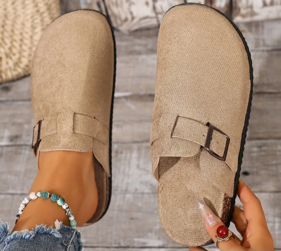 Khaki Brown Slip-On Slippers for Women